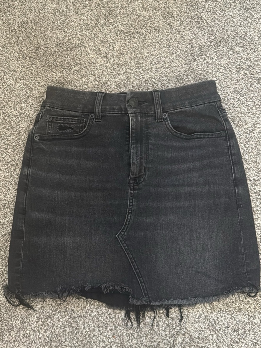 American Eagle Outfitters Black Denim Frayed-Hem Mini Skirt